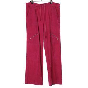St John Sport Marie Gray Wide Leg Pink Corduroy Pull On Pant Medium